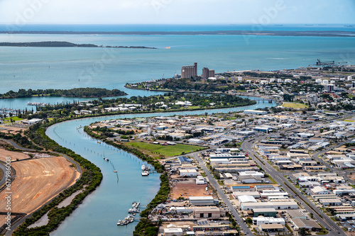 Aerial view of Gladstone harbour, Queensland, Australia.