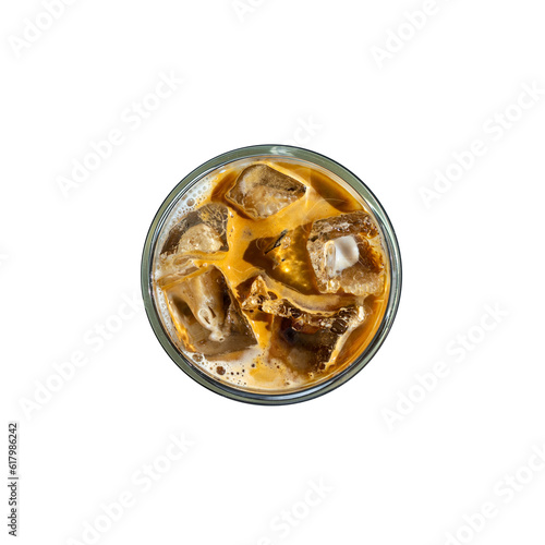 Iced coffee with ice cubes in a glass isolated on white background