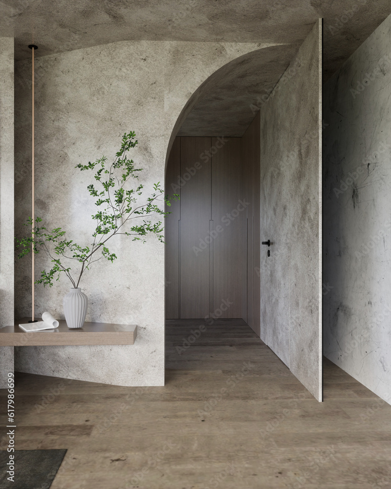 open room door and decorative items, 3d render open room door and decorative items, 3d render