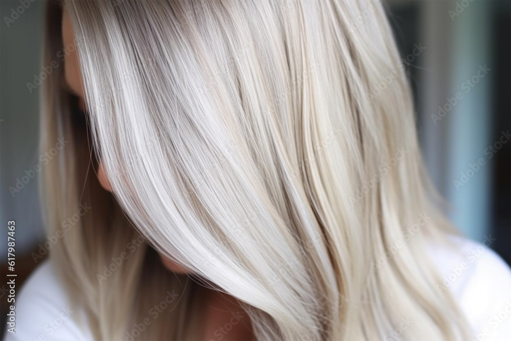 young woman with perfect blond hair in wavy styling in beauty salon after service. Social media content for beauty salons. Generative AI young woman with perfect blond hair in wavy styling in beauty salon after service. Social media content for beauty salons. Generative AI
