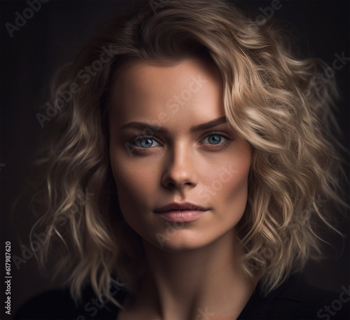 portrait of a young woman on a dark background. social media content for beauty salons. Generative AI 