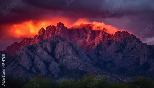 Majestic mountain range at dusk, tranquil scene of nature beauty generated by AI © Jemastock
