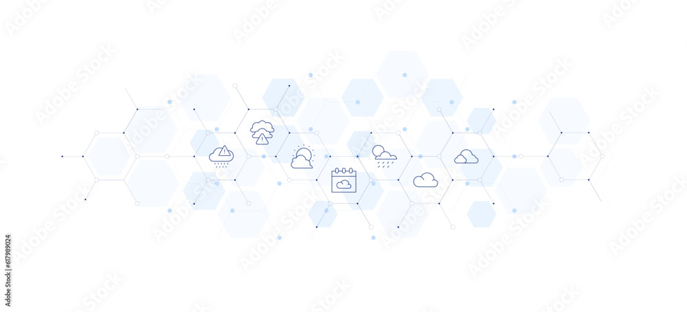 Weather banner vector illustration. Style of icon between. Containing acid rain, bad weather, bright, calendar, cloud, clouds.
