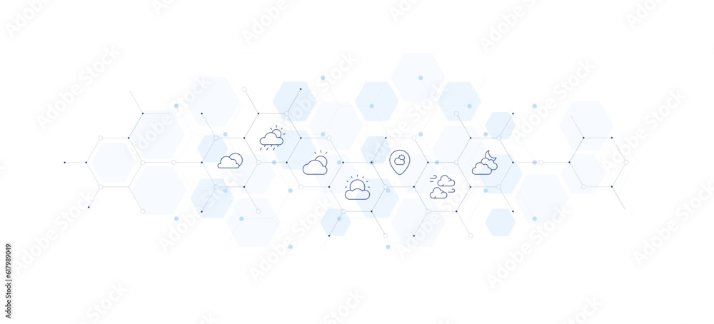 Weather banner vector illustration. Style of icon between. Containing cloudy, cloudy night.