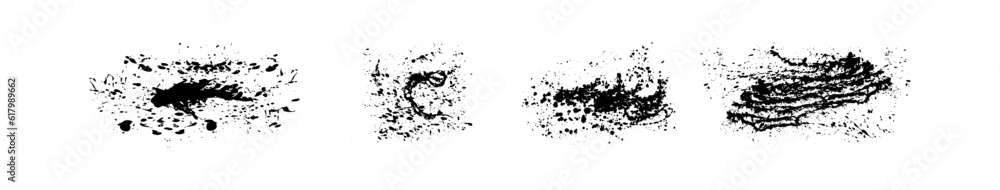 Black paint splatter isolated on white background. Water splash silhouette vector texture overlay.