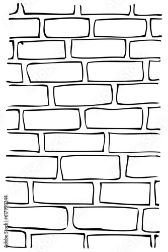 brick wall background, black white simple vector hand draw sketch