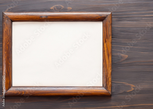 abstract empty wooden frame on natural wooden background created with generative ai technology