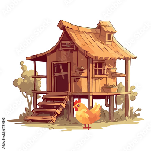 Cute rooster in rustic farmyard