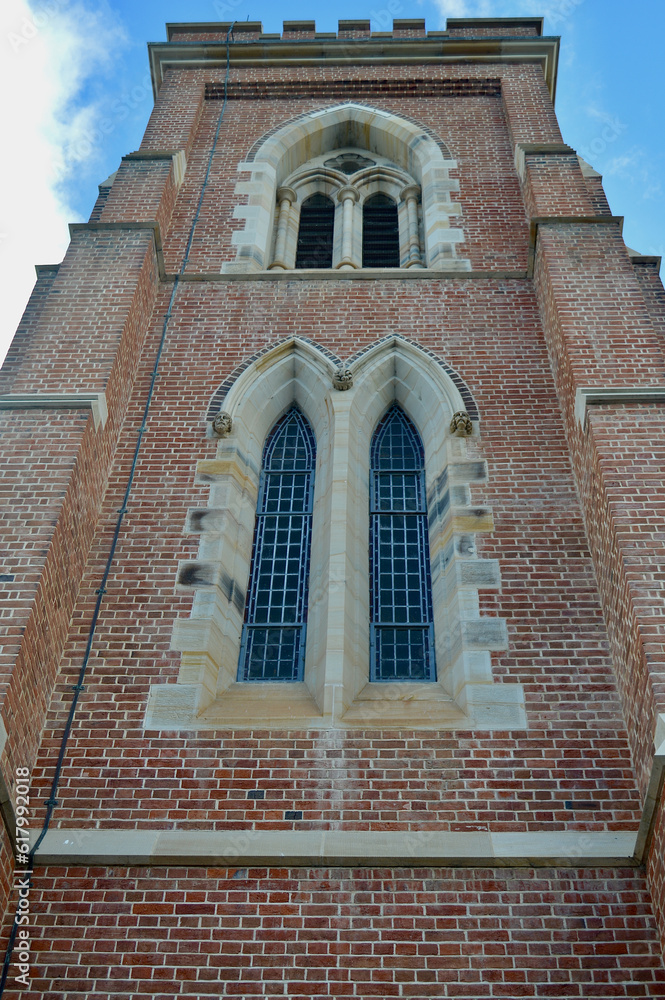 A view of the tower on the Cathedral of St Michael and St John in Bathurst, Australia