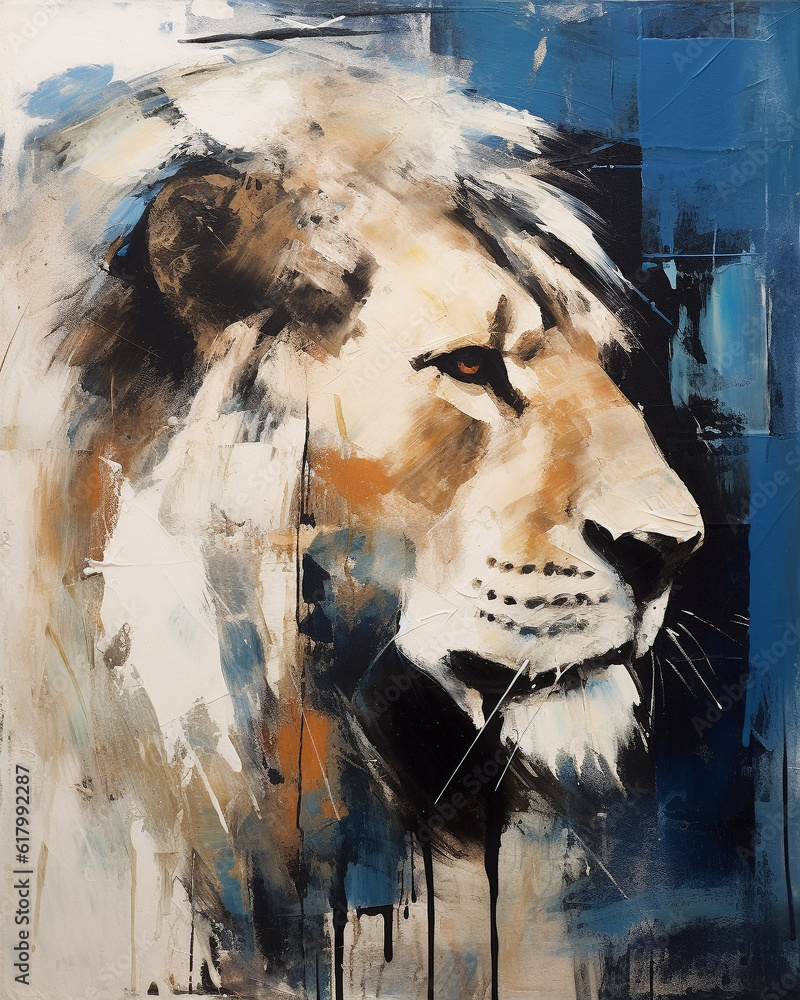 Colorful Palette-knife drawing of a Lion. Using Primary Colors. Stock ...