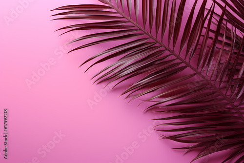 Artistic Backdrop, Tropical Exotic Palm Leaves Over a Minimalist Floral Composition, Ideal Copy Space Included, generative ai. © Phanida