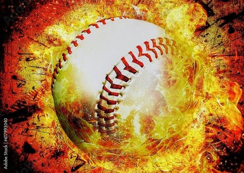 爆発する火炎の野球ボールの3dイラスト