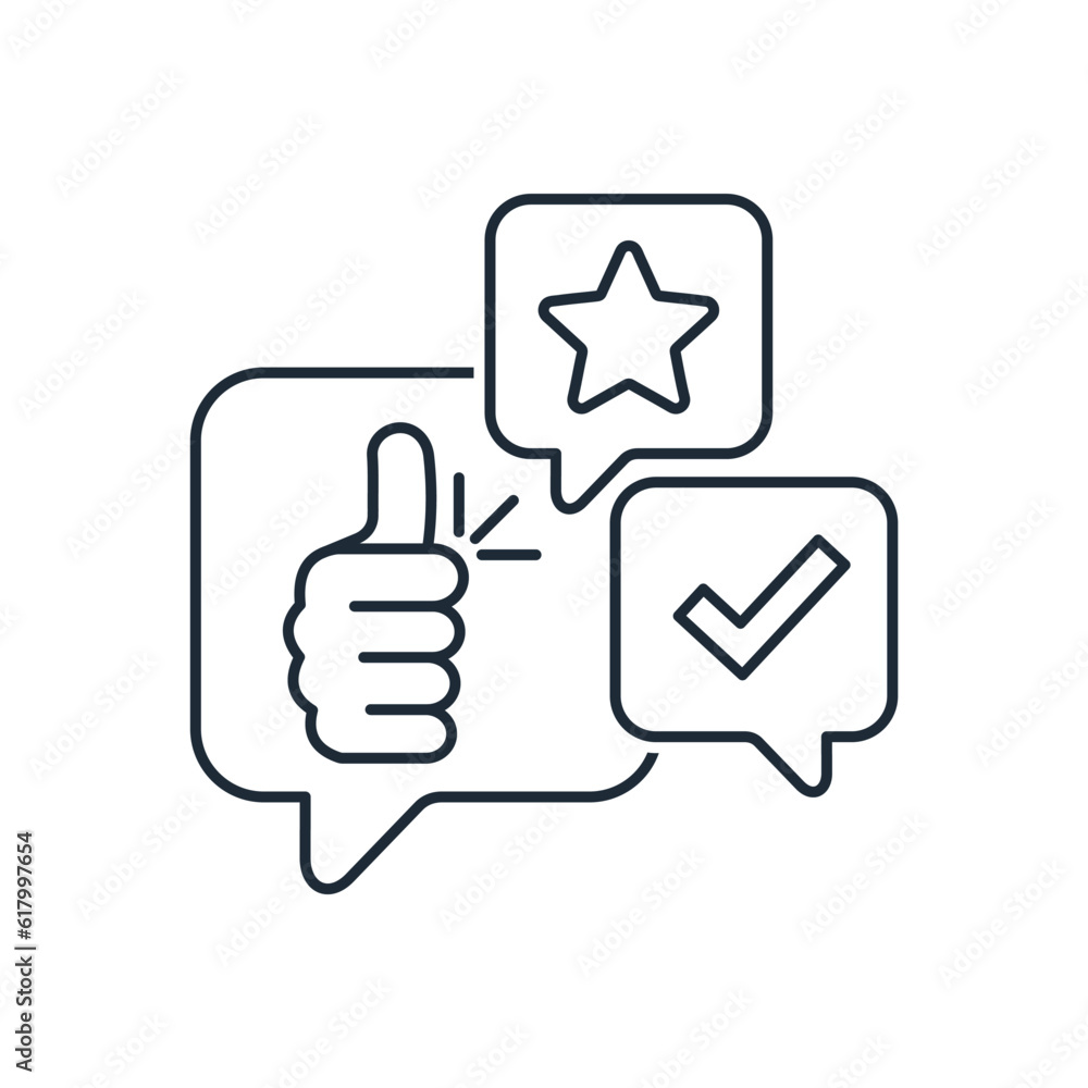 A positive online review for a product or service. Vector linear icon isolated on white background. A positive online review for a product or service. Vector linear icon isolated on white background.