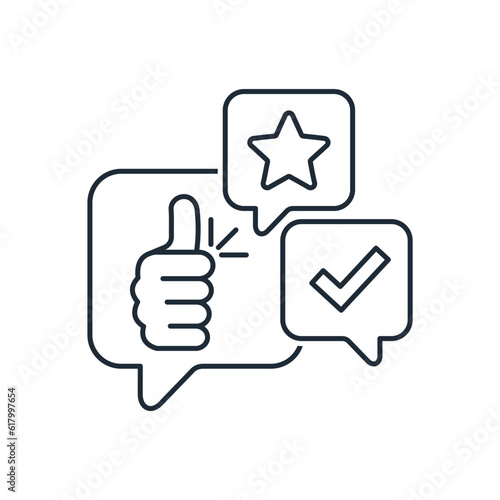 A positive online review for a product or service. Vector linear icon isolated on white background.