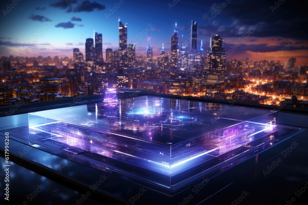 Fototapeta premium Futuristic artificial intelligence background, projected images to display information, hologram, 3d rendering