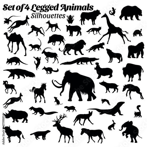 Four legged animals silhouette vector set.