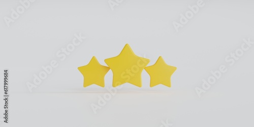 Three Yellowrating star symbol of customer satisfaction review service best quality ranking icon or feedback success sign award and product evaluation rate on golden 3d background with excellent vote.
