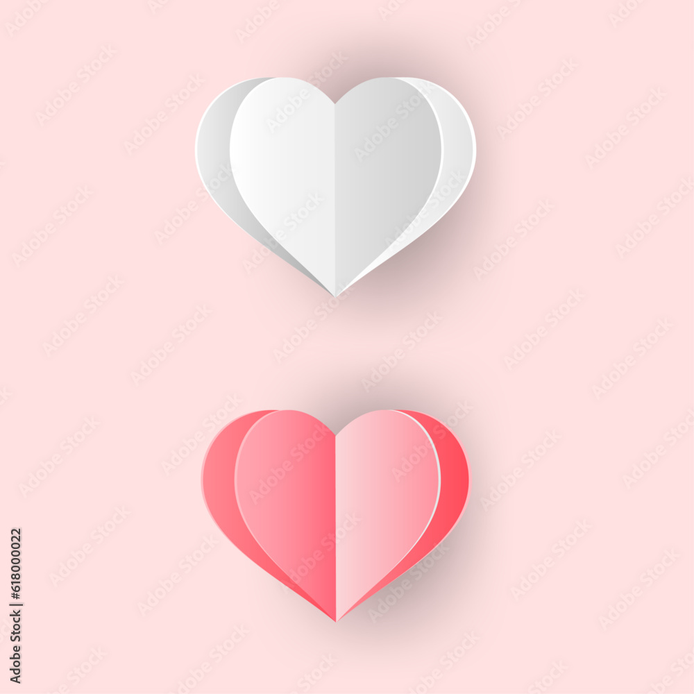 vector folded hearts valentine's day on a white background