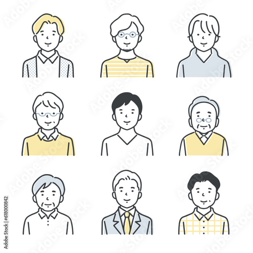様々な年代の男性のアイコンセット