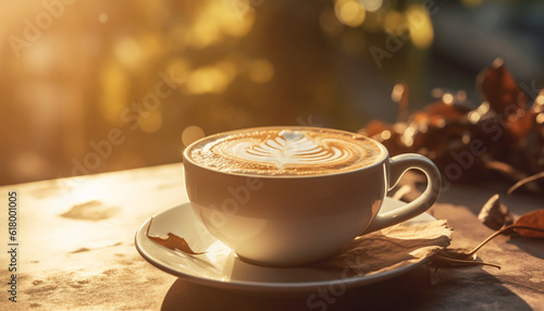 Freshly brewed coffee in a rustic wooden coffee shop setting generated by AI