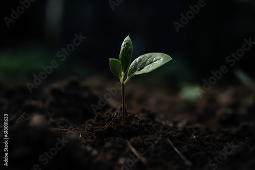 Young green sprout growing from seed. Generated AI tools.