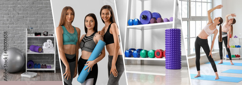 Collage of sporty women wit...