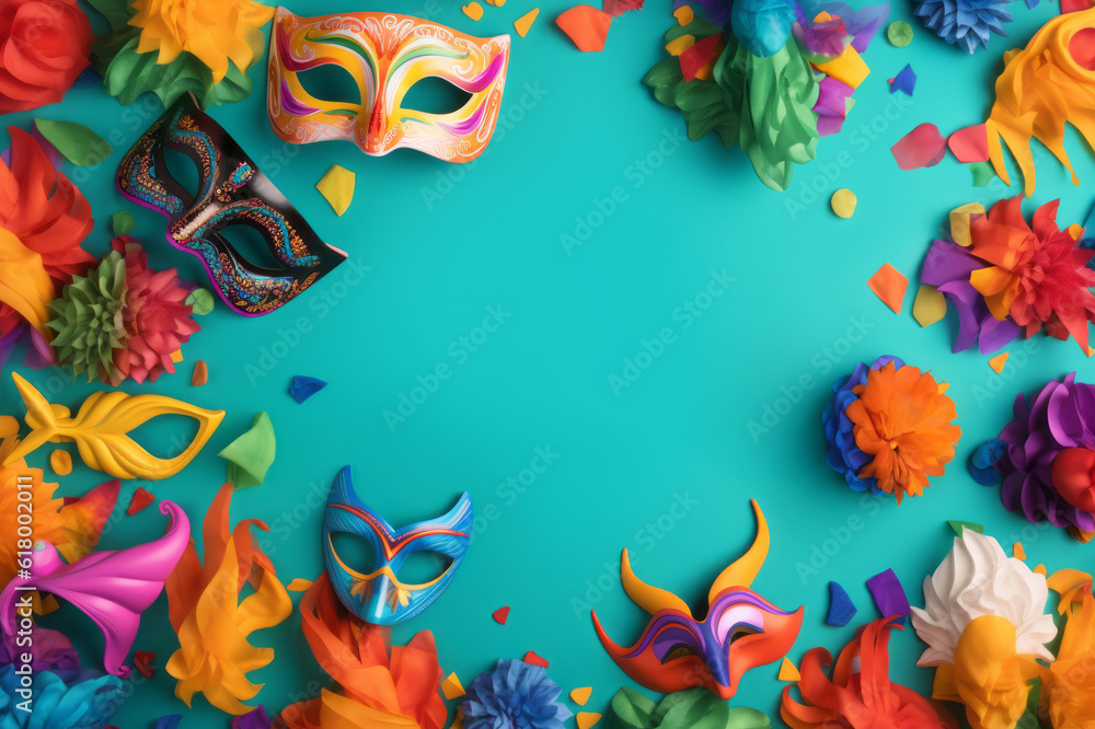 A group of venetian, mardi gras mask or disguise on a dark background. Purim celebration concept (jewish carnival holiday). Generated AI tools. A group of venetian, mardi gras mask or disguise on a dark background. Purim celebration concept (jewish carnival holiday). Generated AI tools.