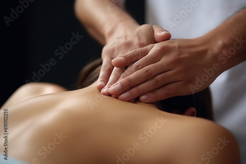 Body care. Young girl having massage, relaxing in spa salon, closeup. Generated using AI tools.