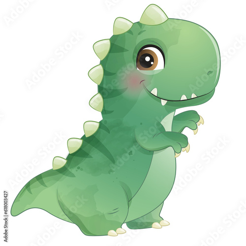 Cute dinosaur poses watercolor illustration