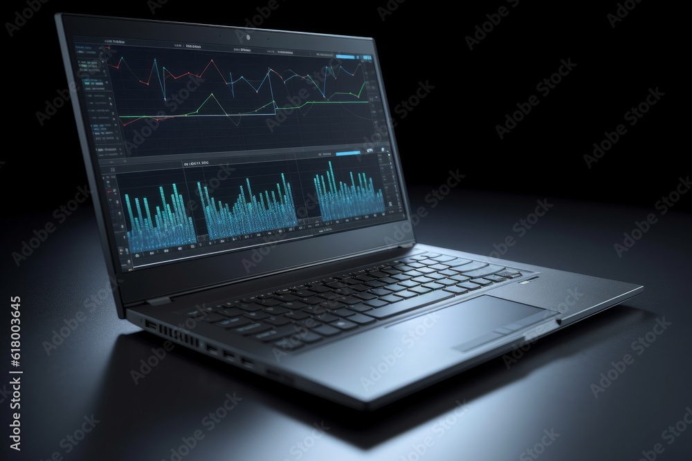 Laptop with the chart on screen. Business and finance concept Laptop with the chart on screen. Business and finance concept
