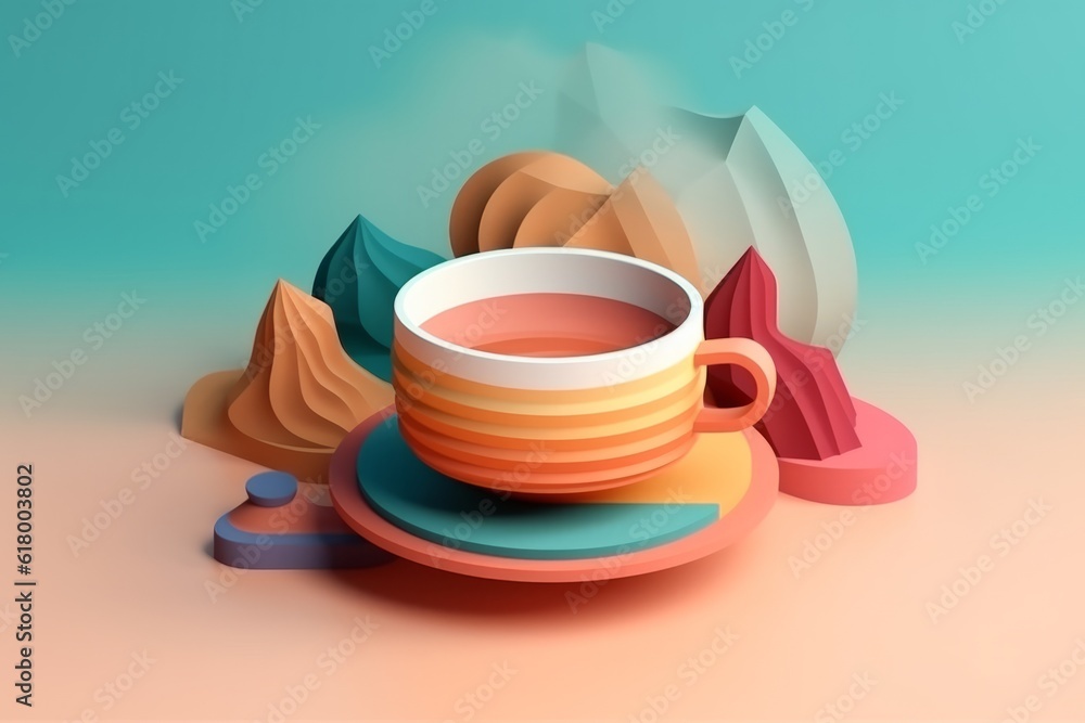 Coffee on a colorful background. 3D illustration.