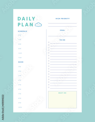 (Cloud) Daily Planner template. Minimalist planner template set. Vector illustration.	 