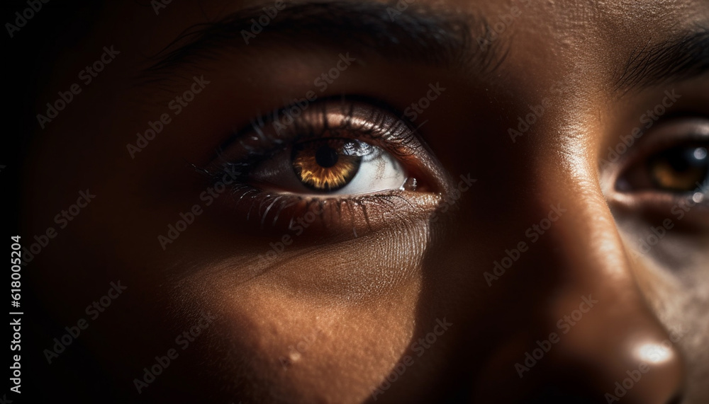 Beautiful young woman with brown hair staring sensually at camera generated by AI Beautiful young woman with brown hair staring sensually at camera generated by AI