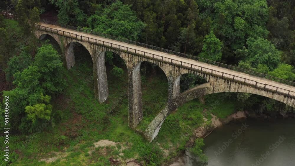 Aerial showcasing Poço de Santiago Bridge, in Sever do Vouga, Portugal Aerial showcasing Poço de Santiago Bridge, in Sever do Vouga, Portugal