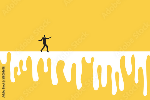 Businessman walking careful on slippery road. Job opportunity and career. concept of under pressure. risk, financial, and tax
