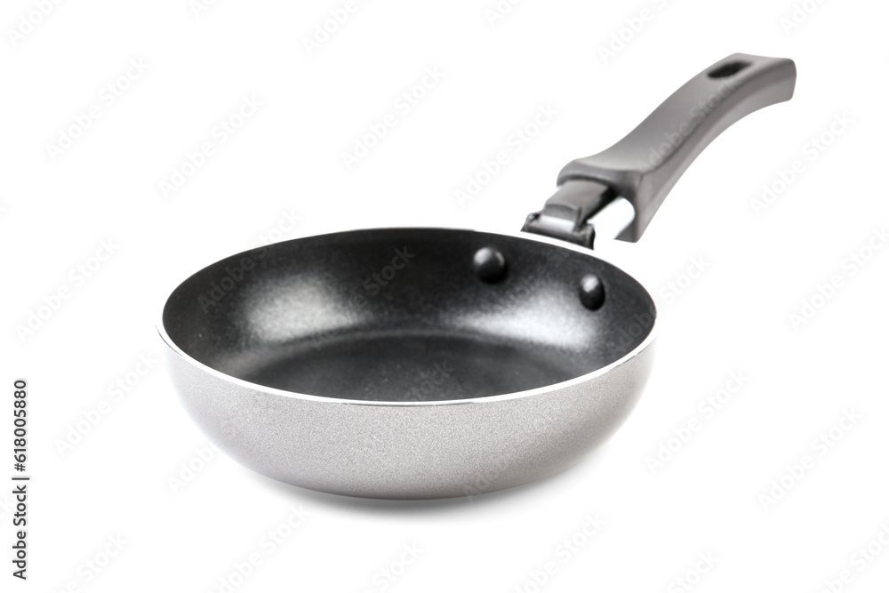 Silver frying pan on white background Silver frying pan on white background