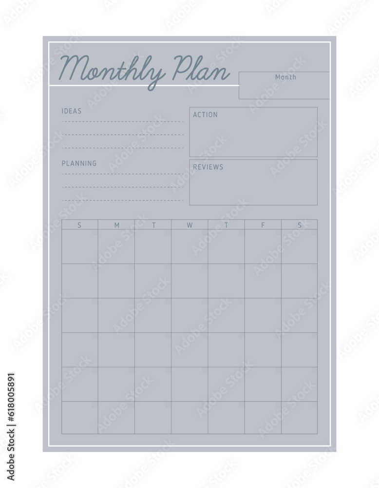 Monthly Planner. Minimalist planner template set. Vector illustration. Monthly Planner. Minimalist planner template set. Vector illustration.