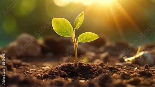 Green plant seedling illustrating concept of new life and environmental conservation.