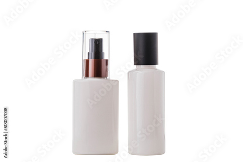 Set of cosmetic bottles isolated on white background.