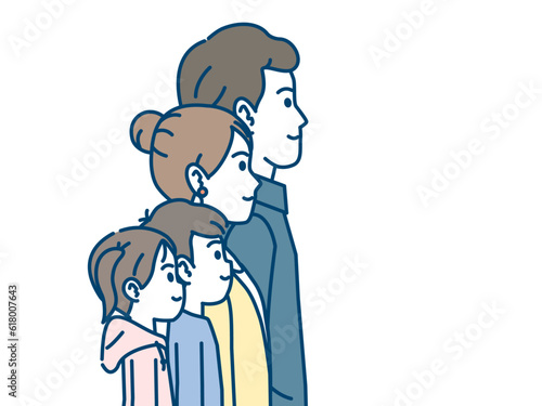 横を向いた家族のイラスト