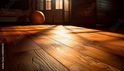 Hardwood flooring in domestic room with old architecture and sunlight generated by AI