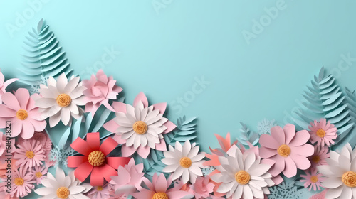 Paper Art Origami of flowers background created with Generative AI Technology © basketman23