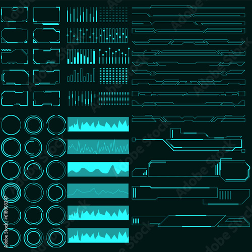 Futuristic virtual graphic touch user interface, Mega set Stock vector Futuristic Hud elements.