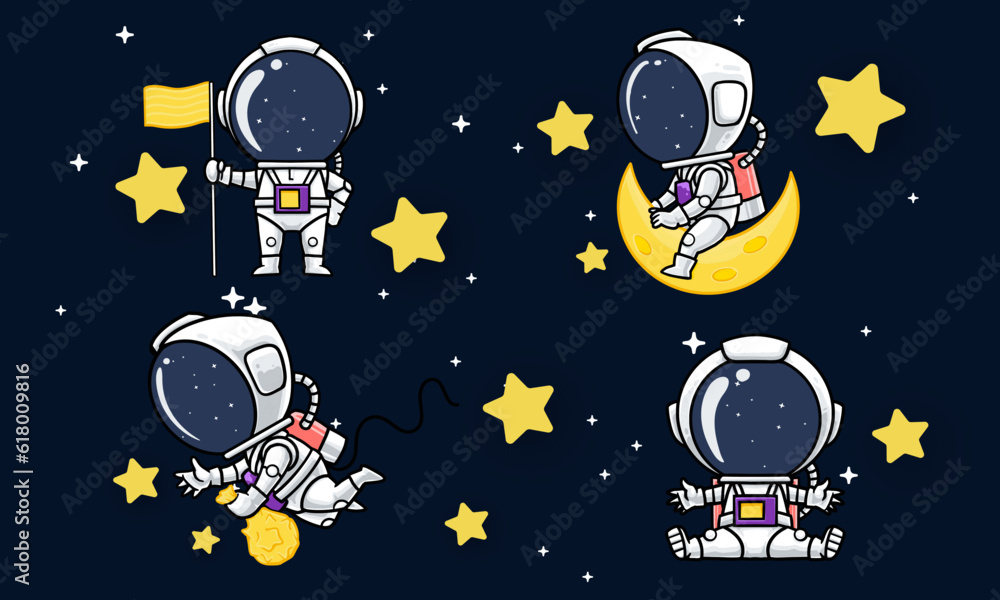 Naklejka premium astronauts vector characters set