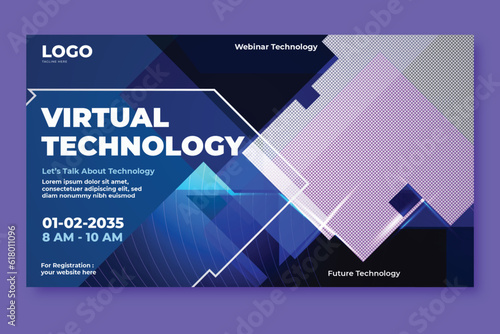 horizontal vertical webinar virtual technology and metaverse conference illustrated web banner design