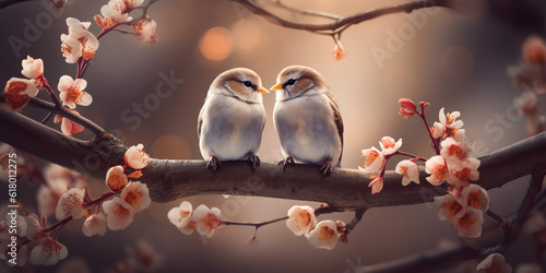 two birds on branch © iwaart