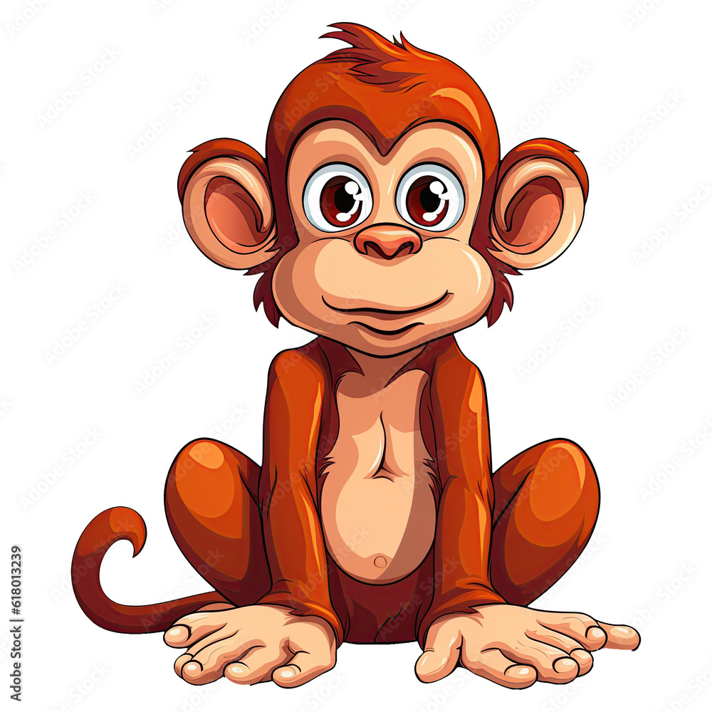 Fototapeta premium Cute cartoon monkey. Animal clipart illustration. Generative AI