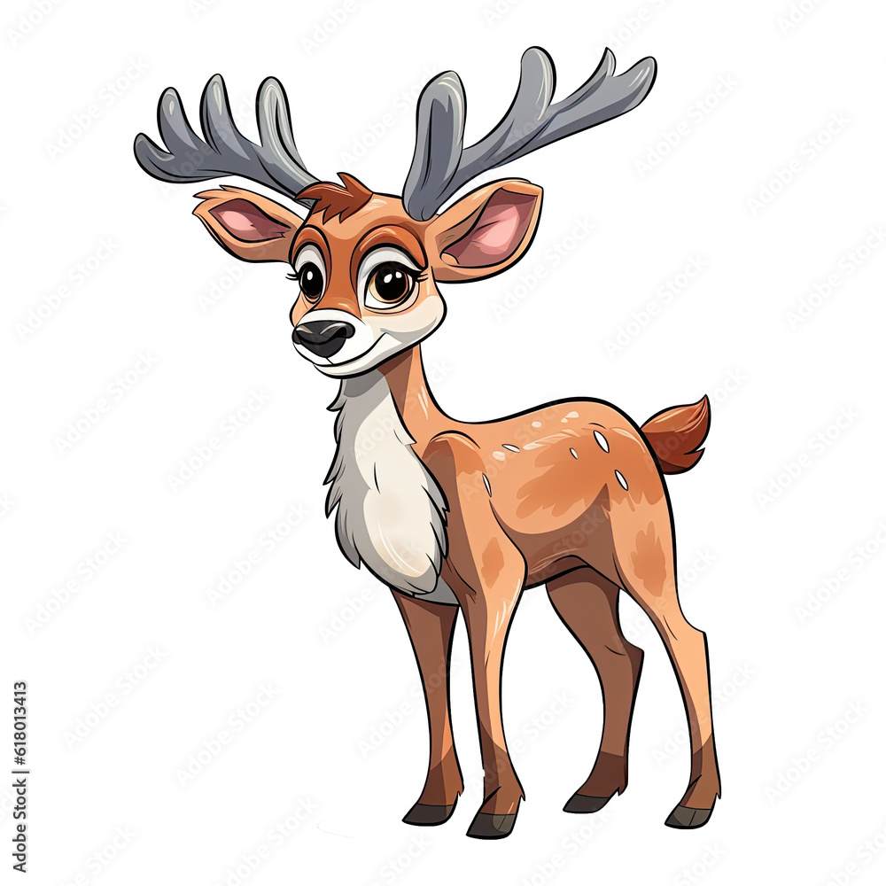 Cute cartoon deer. Animal clipart illustration. Generative AI