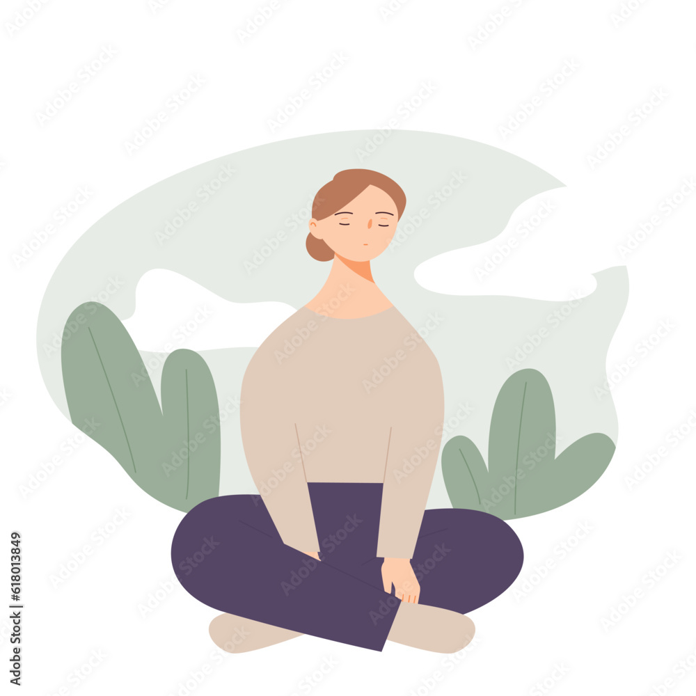 A woman is sitting cross-legged and meditating. simple vector illustration. A woman is sitting cross-legged and meditating. simple vector illustration.