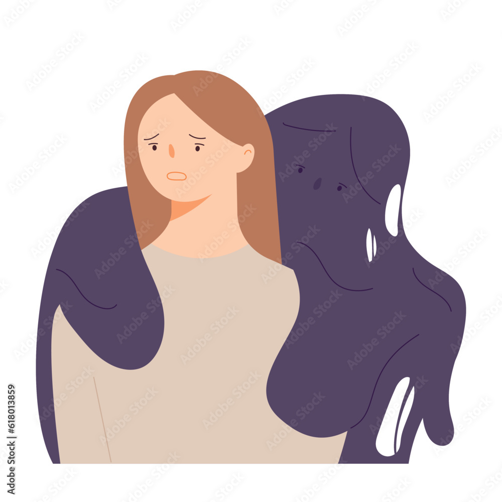 A heavy weight hangs over a woman's shoulder. simple vector illustration. A heavy weight hangs over a woman's shoulder. simple vector illustration.